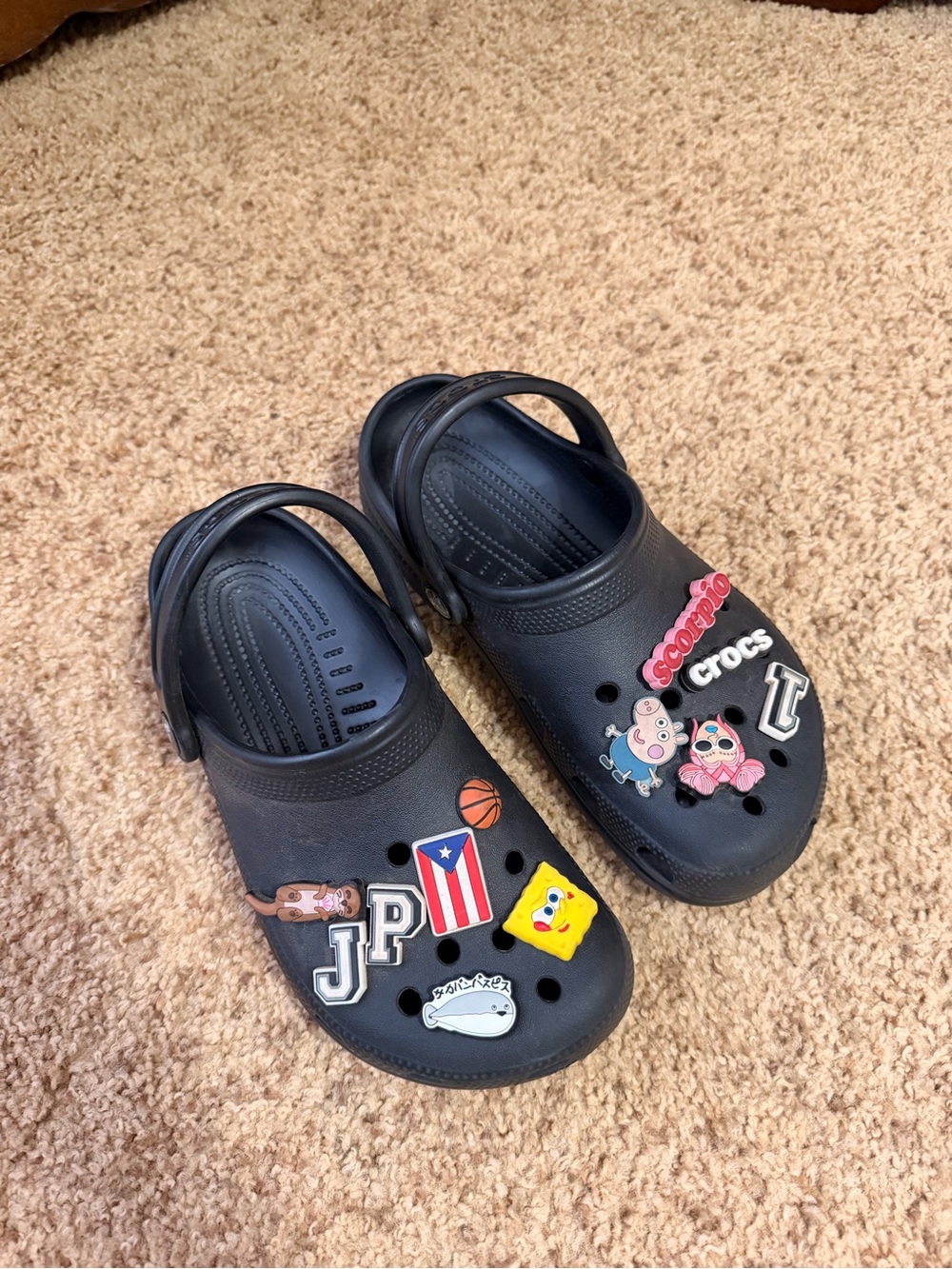 CROCS Black Kids Clog Sandals with Colorful Charms